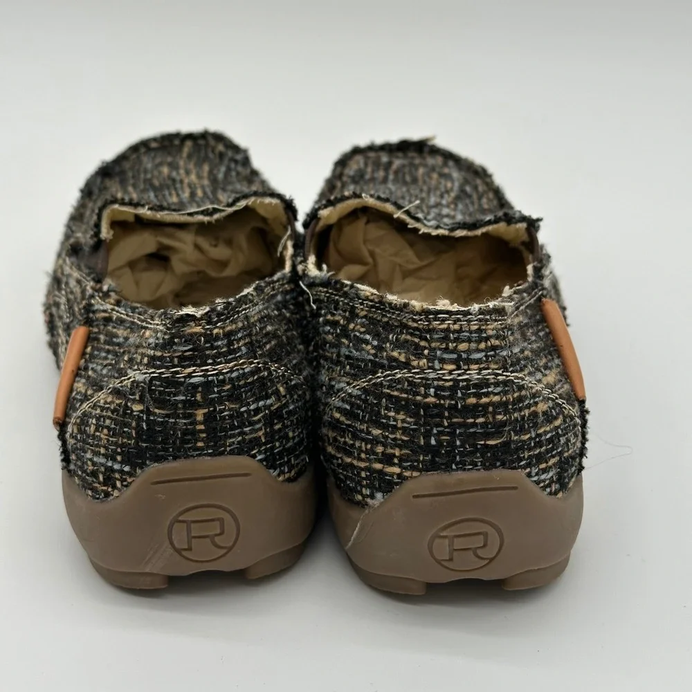 Roper Womens 7.5 Slip On Loafers Brown Woven Tweed Moc Toe Casual Rustic Boho